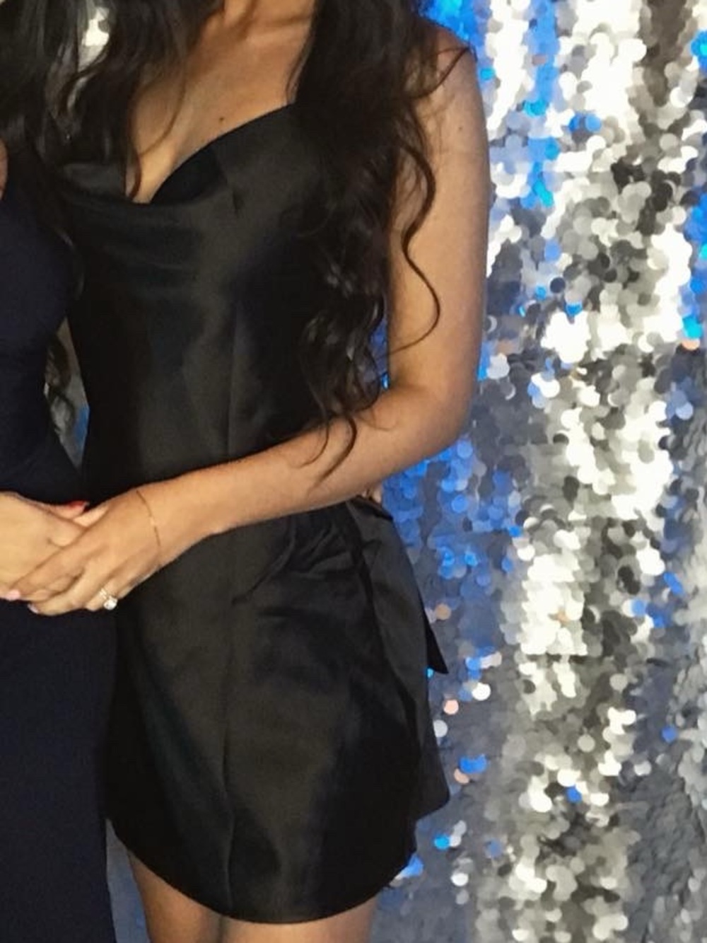 Black Satin Cowl Neck Little Black Dress